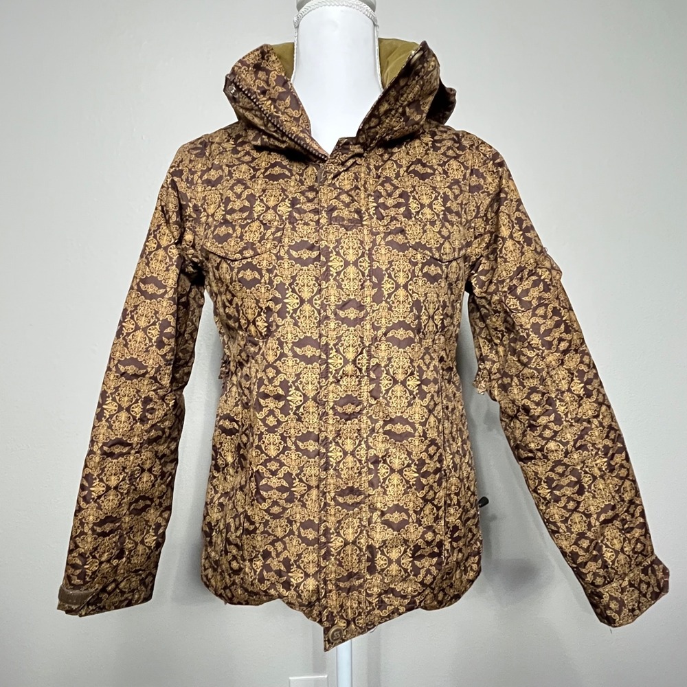 SIMS Womens Snowboard Ski Jacket Brown Gold Damask Insulated XS